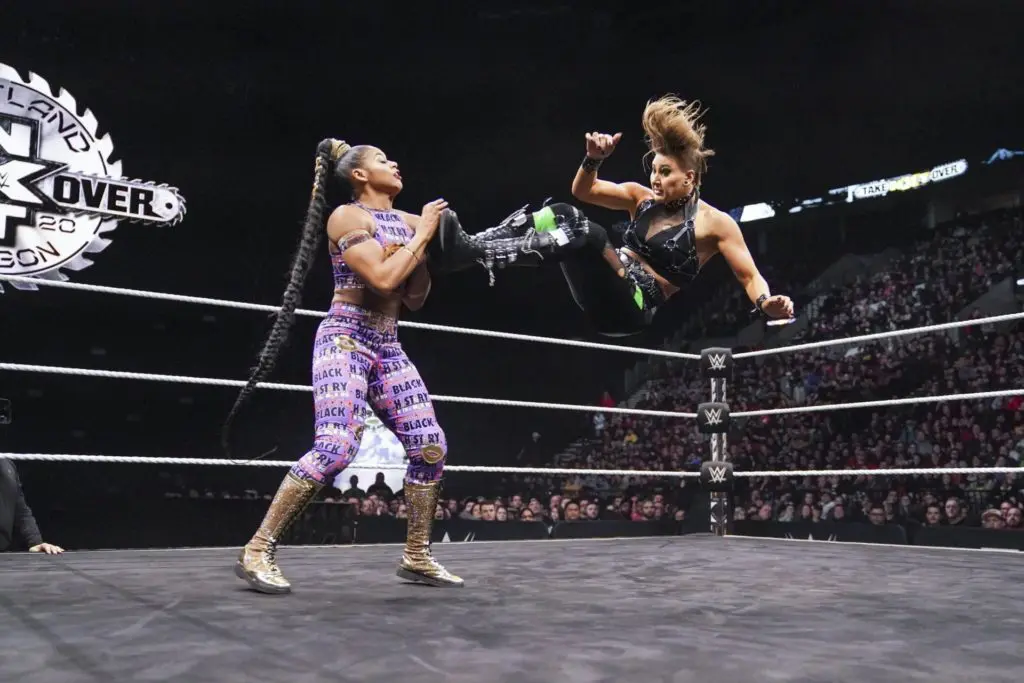 Rhea Ripley im Takeover-Match gegen Bianca Belair (Februar 2020) (c) 2020 WWE. All Rights Reserved.