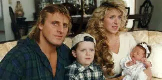 Owen und Martha Hart mit ihen beiden Kindern Oje und Athena 1995 in ihrem Haus in Calgary. (c) Wolfgang Stach