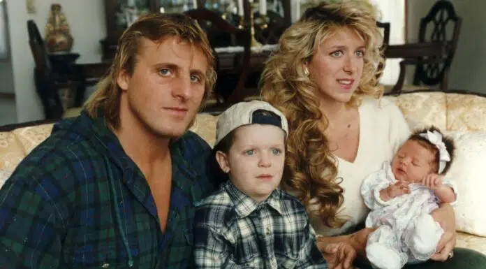 Owen und Martha Hart mit ihen beiden Kindern Oje und Athena 1995 in ihrem Haus in Calgary. (c) Wolfgang Stach