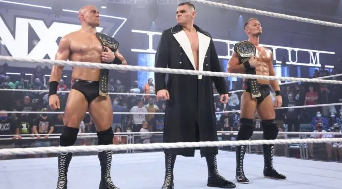 Fabian Aichner, Gunther und Marcel Barthel (v.l.n.r.) sind "Imperium" / Foto: (c) 2022 WWE. All Rights Reserved.
