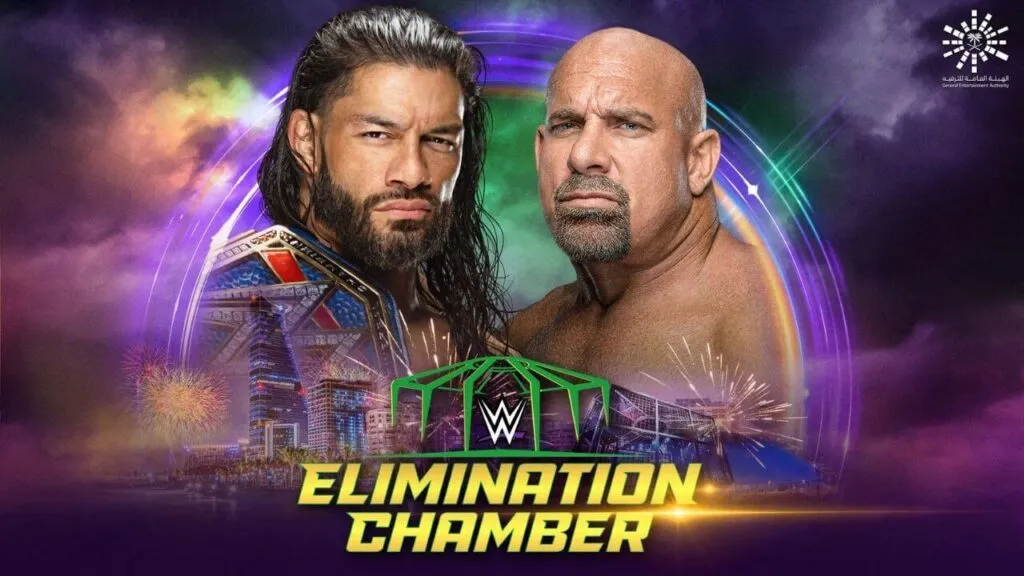 Goldberg fordert Universal Champion Roman Reigns / WWE Elimination Chamber / (c) 2022 WWE. All Rights Reserved.