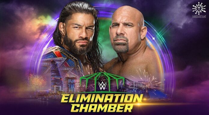 Goldberg fordert Universal Champion Roman Reigns / WWE Elimination Chamber / (c) 2022 WWE. All Rights Reserved.