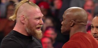Brock Lesnar konfrontiert den Champion Bobby Lashley bei WWE Raw (14. Februar 2022) / Bild: (c) 2022 WWE. All Rights Reserved.
