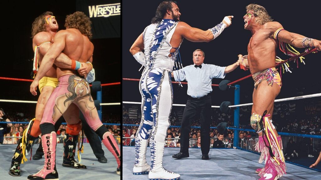 Ultimate Warrior vs. Rick Rude bei WrestleMania V, vs. "Macho King" Randy Savage bei WrestelMania VII / Fotos: (c) WWE. All Rights Reserved.