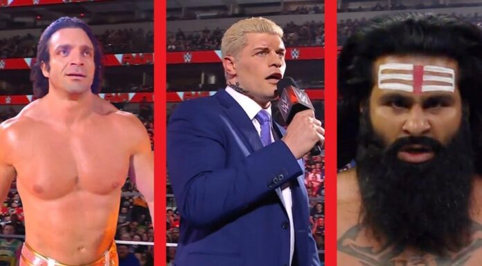 Elias' Bruder, Cody Rhodes und Veer Mahaan bei Raw nach WrestleMania 38 / (c) 2022 WWE. All Rights Reserved.
