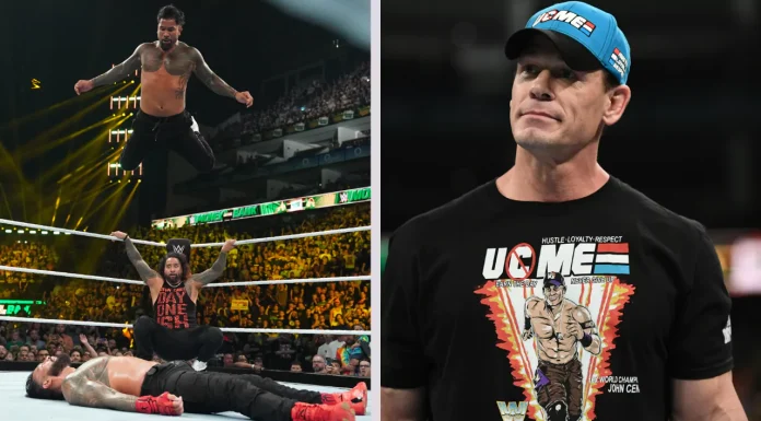 Reigns kassiert den Uso-Splash, John Cena schaut vorbei / "Money in the Bank" - 1. Juli 2023 / Fotos: (c) WWE
