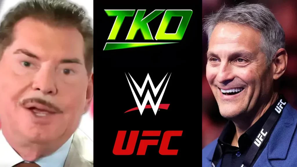 Ab sofort ist WWE offiziell ein Teil der neuen TKO-Gruppe / Logos: (c) 2023 TKO / Bilder: (c) CNBC (McMahon), Zuffa LLC (Emanuel)