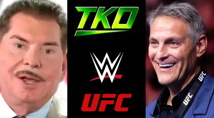 Ab sofort ist WWE offiziell ein Teil der neuen TKO-Gruppe / Logos: (c) 2023 TKO / Bilder: (c) CNBC (McMahon), Zuffa LLC (Emanuel)