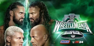 Cody Rhodes und Seth Rollins vs. The Rock und Roman Reigns am WrestleMania XL Saturday / (c) 2024 WWE